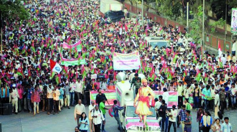 Farmers and tribals protest march last year.  (File photo.)