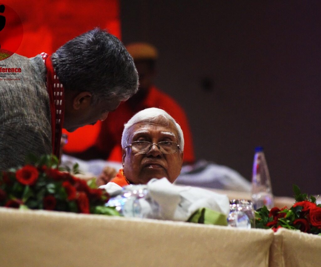 Comrade Vijoo Krishnan Speaks With Hannan Mollah On The Stage. December 14, 2022.