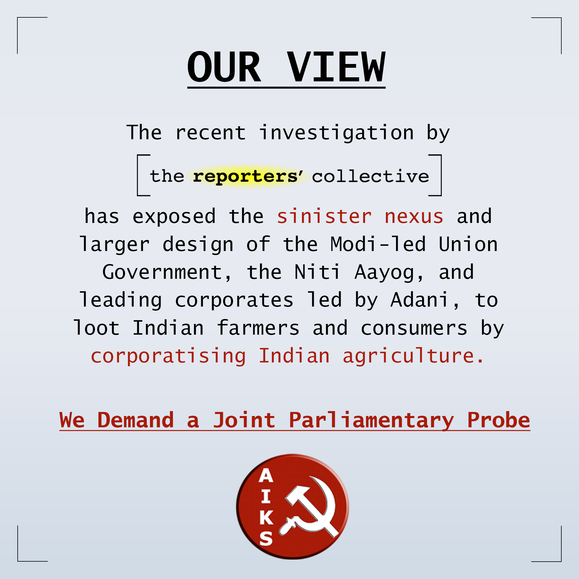 Modi-Adani-Niti Aayog Project To Corporatise Agriculture Exposed
