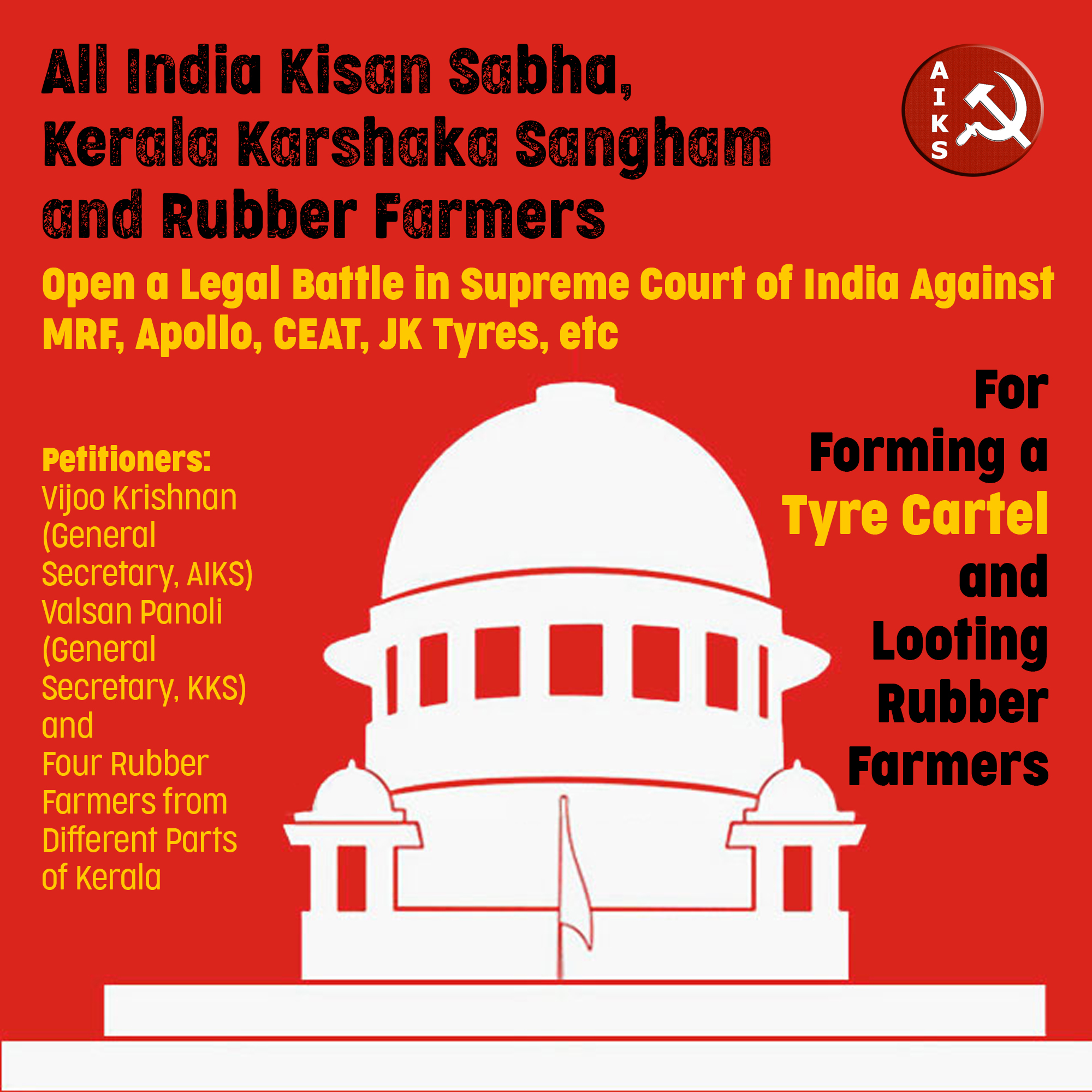 AIKS, Karshaka Sangham and Rubber Farmers Take on Tyre Cartel; File Intervention Application in Supreme Court